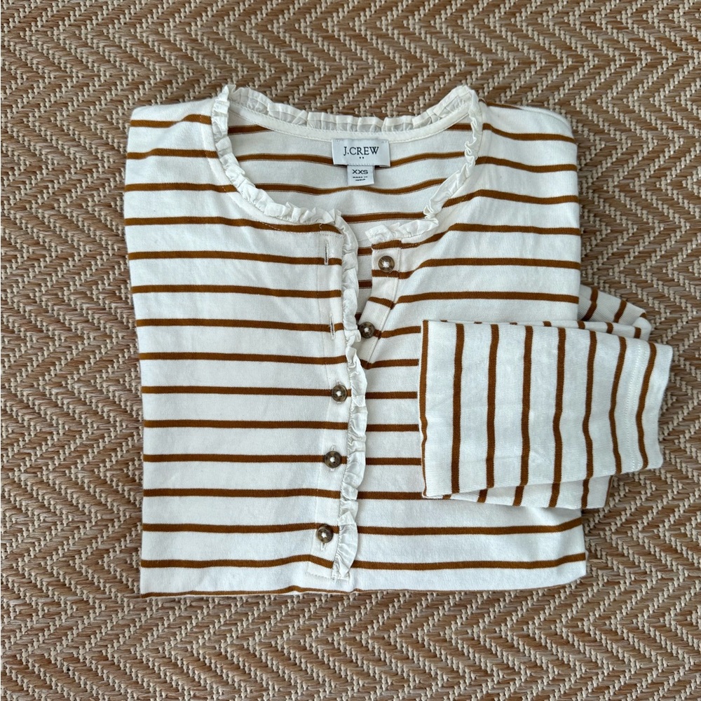 J Crew ruffle Henley striped top